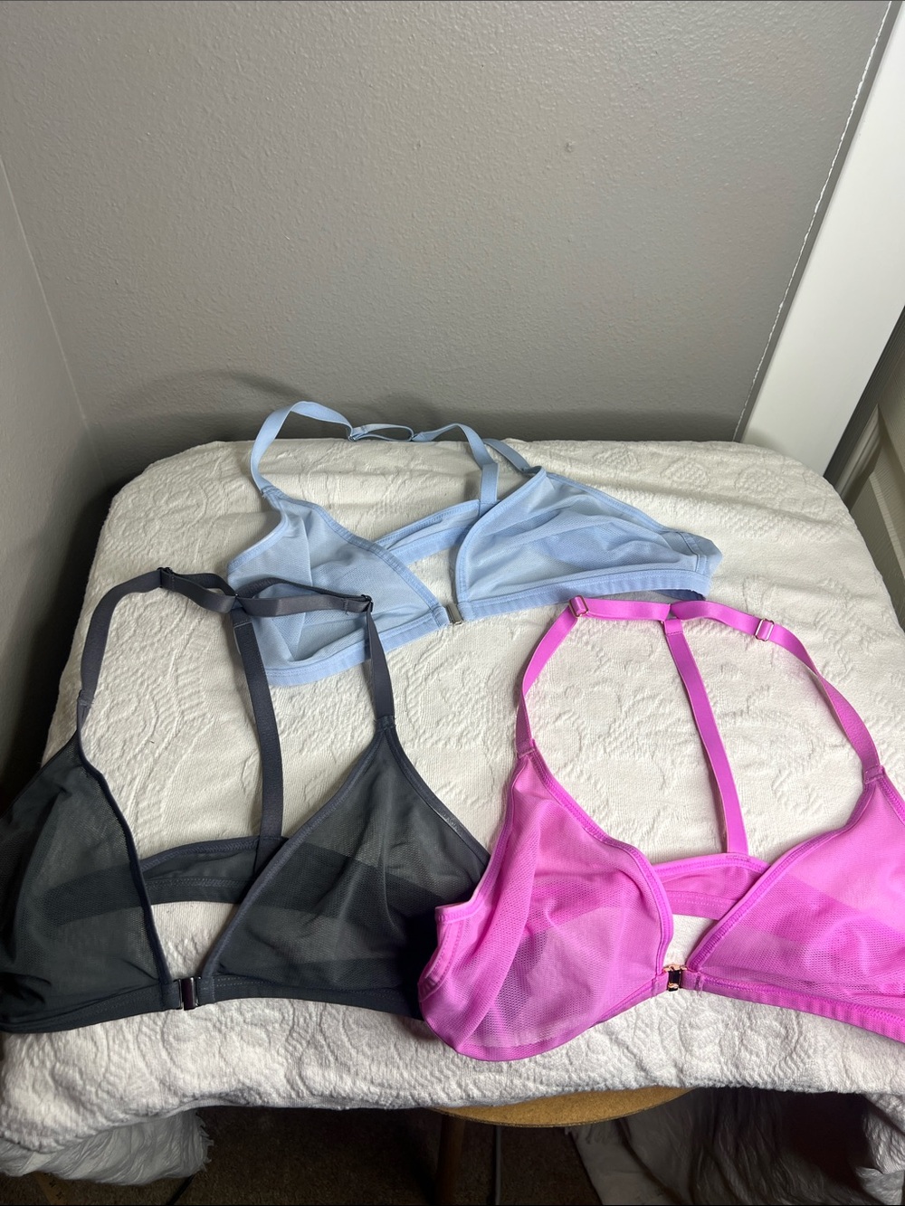 Negative Underwear Sieve  Bralette Trio - Pink, Light Blue, Black Size 3